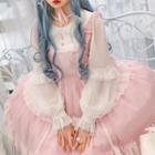 Long-sleeve Ruffle Trim Mesh Midi A-line Dress