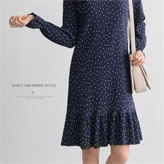 Frill-edge Polka-dot Dress With Sash