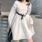 Long-sleeve Mini A-line Dress / Gemstone Chain