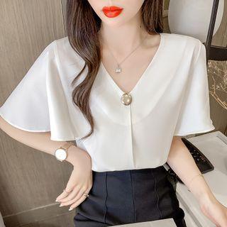 Flutter Sleeve V-neck Chiffon Blouse