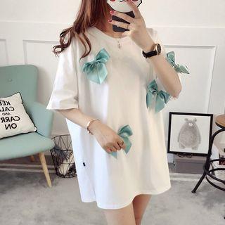 Bow Accent Elbow Sleeve T-shirt Dress