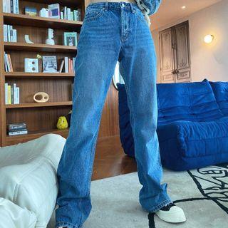 Long-sleeve Button Top / Wide-leg Jeans / Set