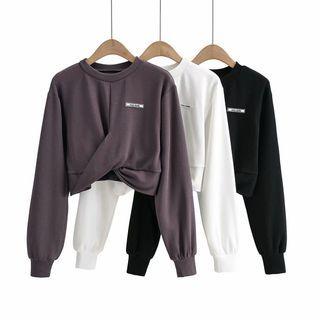 Long-sleeve Twist-front Cropped Sweatshirt