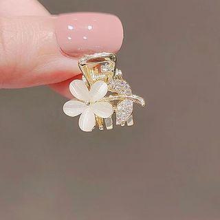 Flower Faux Cat Eye Stone Rhinestone Alloy Hair Clamp Gold - One Size