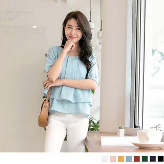 Elbow Sleeve Layered Chiffon Top
