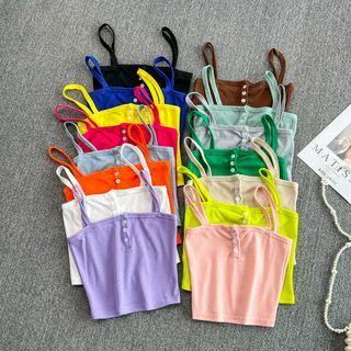 Button Detail Cropped Camisole Top