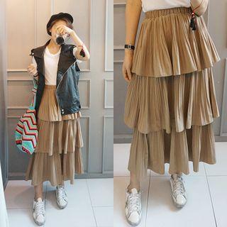 Band-waist Layered Maxi Skirt
