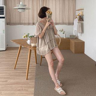 V-neck Bell-sleeve Tiered Tunic