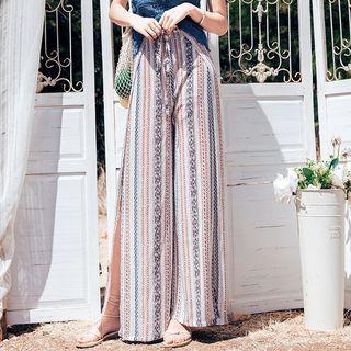 Patterned Split-side Wide-leg Pants