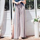 Patterned Split-side Wide-leg Pants