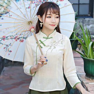 Stand-collar Embroidered Top