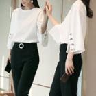 Set: Buttoned Sleeve Top + Tapered Pants