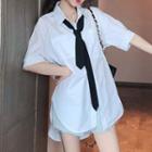 Set: Short-sleeve Pocket Detail Shirt + Tie