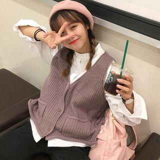 Plain V-neck Sleeveless Knit Vest