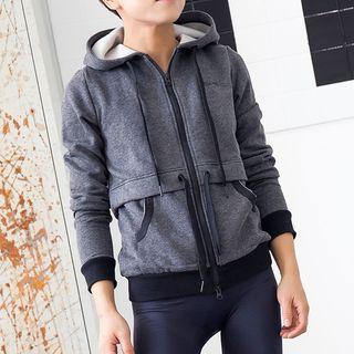 Drawstring Waist Sports Hooded Jacket