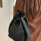 Chain-strap Flap-pocket Bucket Backpack Black - One Size