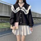 Lace Trim Sailor Collar Button Jacket Black - One Size