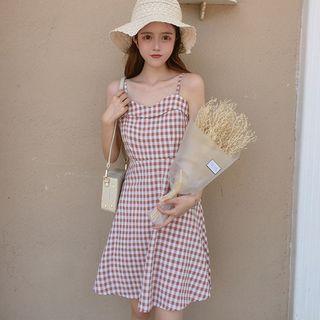 Spaghetti Strap Gingham Mini A-line Dress
