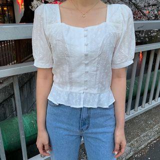 Short-sleeve Peplum Top As Shown In Figure - One Size