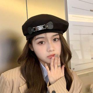 Buckled Beret Hat Black - One Size