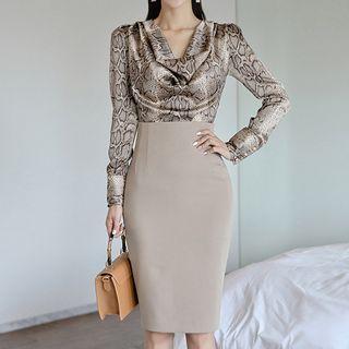 Set: Long-sleeve Snake Print Top + Skirt