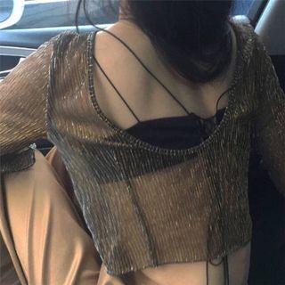Long-sleeve See Through Cropped T-shirt