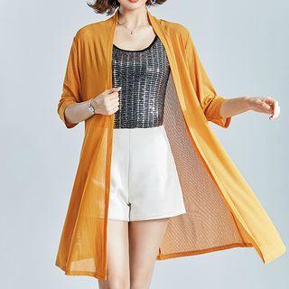 Elbow-sleeve Open Front Cardigan
