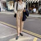 Pintuck-trim Buckled-detail Pants