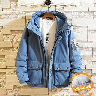 Letter Printed Applique Zipped Hooded Coat