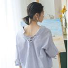 3/4-sleeve Striped Top As Shown In Figure - One Size