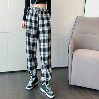 Plaid Jogger Pants Black - One Size