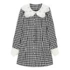 Long-sleeve Lace Collar Houndstooth Mini Dress