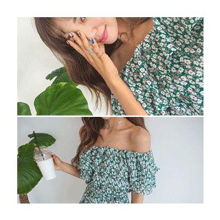 Off-shoulder Floral Print Top With Sash