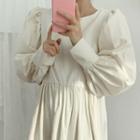 Round-neck Puff-sleeve Long Flare Dress