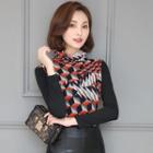 Fleece-lined Print Mock-neck Long-sleeve Top