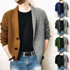 Long-sleeve V-neck Color-block Knit Cardigan