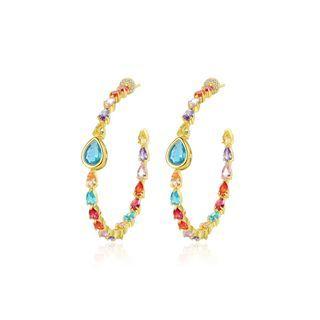 Simple Temperament Plated Gold Geometric Half Circle Earrings With Colorful Cubic Zirconia Golden - One Size
