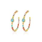 Simple Temperament Plated Gold Geometric Half Circle Earrings With Colorful Cubic Zirconia Golden - One Size