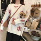 Snowflake Loose-fit Batwing-sleeve Sweater