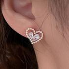 Heart Stud Earring 1 Pair - Stud Earring - Silver Needle - White - One Size