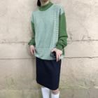 Mock-neck Color Panel Knit Sweater As Shown In Figure - One Size