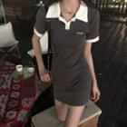 Short-sleeve Contrast Trim Polo Collar Mini Dress