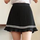 Accordion-pleated Stripe-trim Mini Skirt