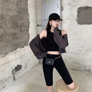Cropped Tank Top / Biker Shorts / Zip Hoodie