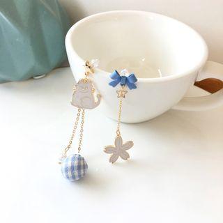 Sakura Cat Asymmetrical Dangle Earring