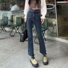 High-waist Fray-hem Bell-bottom Jeans