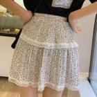 Dotted Lace Trim A-line Skirt