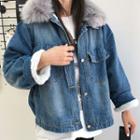 Denim Jacket With Detachable Fluffy Collar