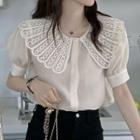Short-sleeve Lace Collar Blouse Light Almond - One Size