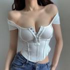 Cap Sleeve Scoop Neck Henley Crop T-shirt